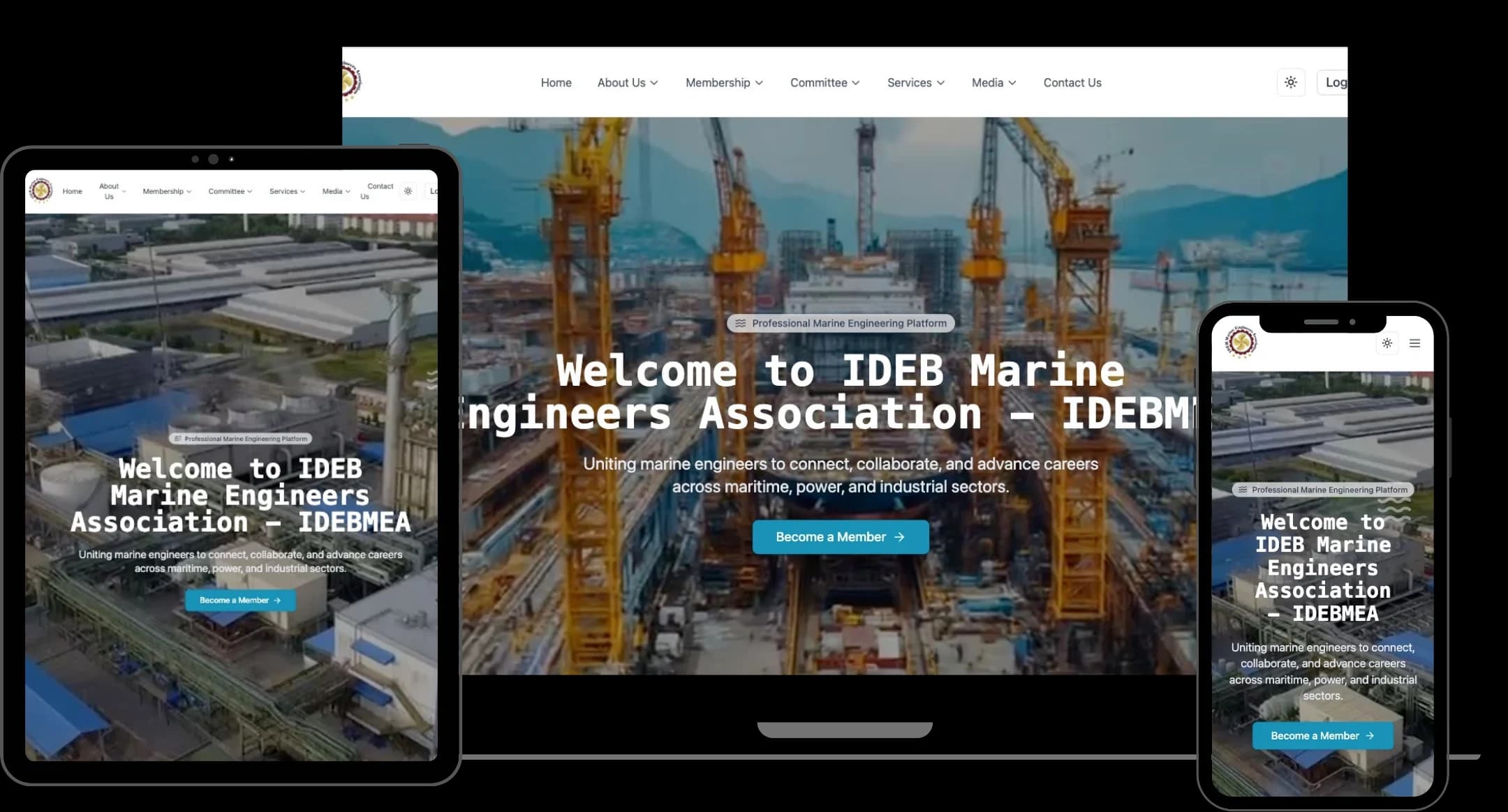 idebmea.org auf Laptop, Tablet und Smartphone